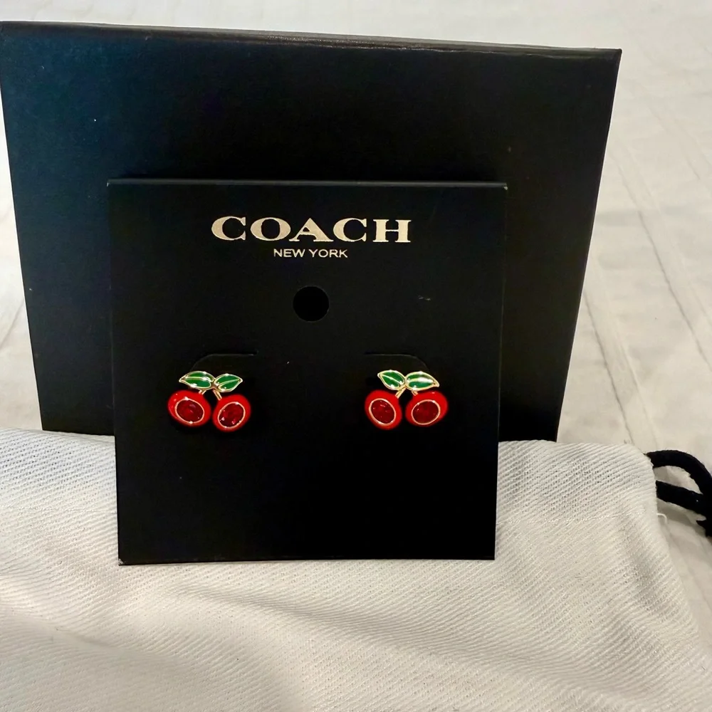 Coach Red and Green Cherry Earrings - Picture 2 of 4
